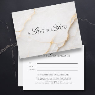 Carte Certificat Cadeau en Marbre Blanc Élégant