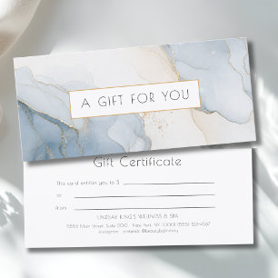 Carte Certificat Cadeau en Marbre Bleu Beige Luxe Or
