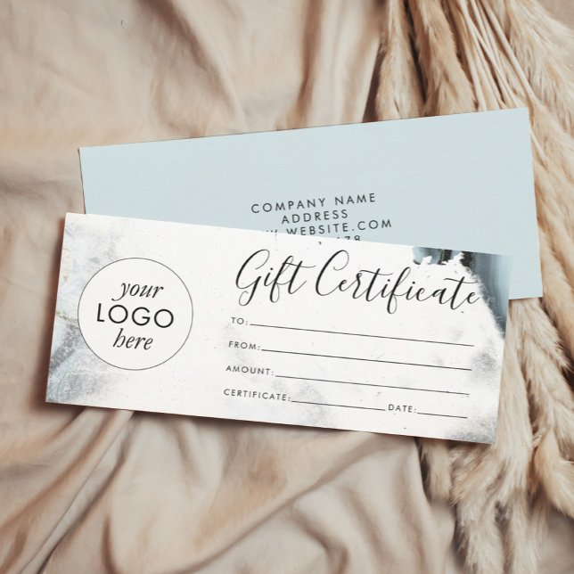 Carte Certificat cadeau en marbre noir gris glace (Ice Blue Gray Black Marble Gift Certificate)