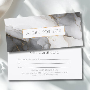 Carte Certificat Cadeau en Marbre Noir Gris Or Luxe