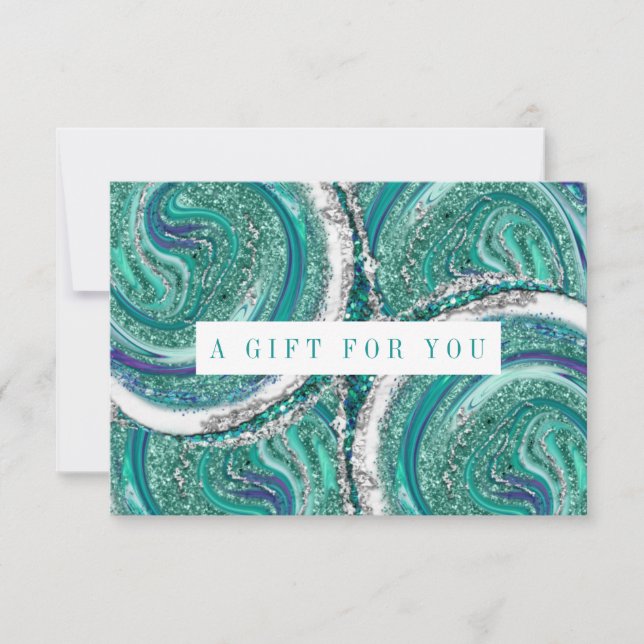 Carte Certificat Cadeau En Marbre Turquoise Et Argent (Devant)