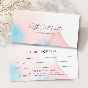 Carte Certificat-cadeau encre aquarelle