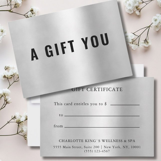 Carte CERTIFICAT CADEAU ENTREPRISE | Or (Personalized BUSINESS GIFT CERTIFICATE | Silver. Modern minimal, luxury.)