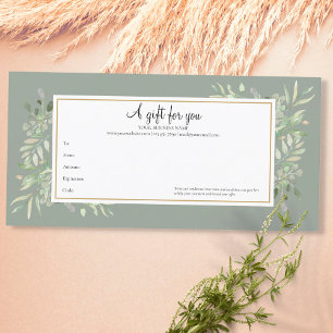 Carte Certificat Cadeau Entreprise Vert Sauge Or