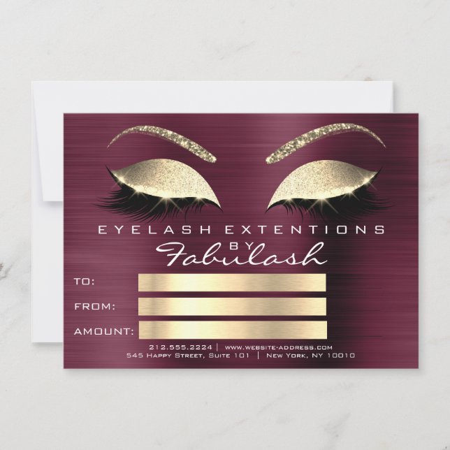 Carte Certificat Cadeau Extension de Cils Golden Lashes  (Devant)