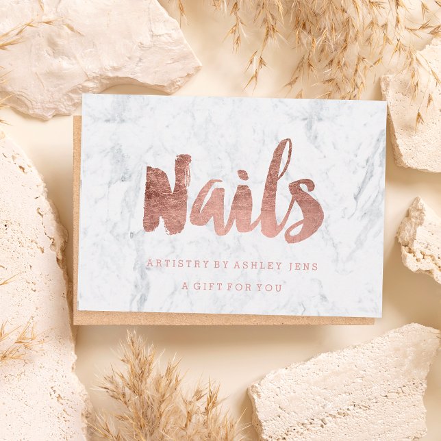 Carte Certificat cadeau faux chic rose or Nails marbre (Créateur téléchargé)