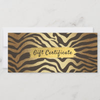 Certificat Cadeau Feuille d'Or Imprimé Zèbre Peau