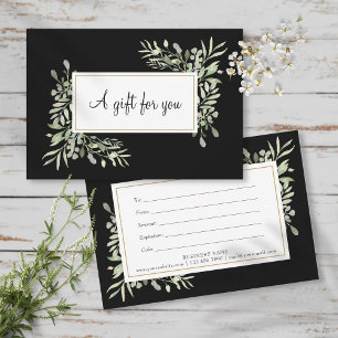 Carte Certificat Cadeau Feuilles Vertes Noir Blanc
