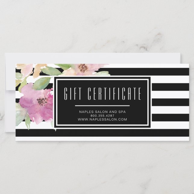 Carte Certificat cadeau Fleurs et Grilles d'aquarelle (Devant)