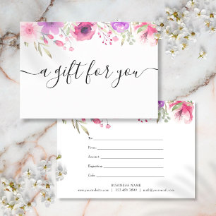 Carte Certificat Cadeau Fleurs Roses Aquarelle