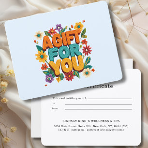Carte Certificat Cadeau Floral Rétro Bleu
