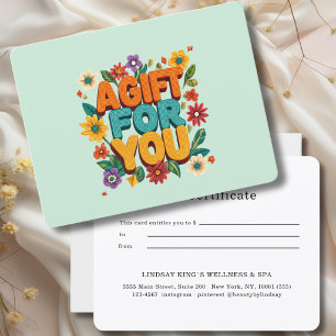 Carte Certificat Cadeau Floral Rétro Vert