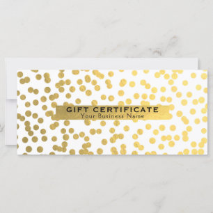 Carte Certificat-cadeau Glamour en feuille de faux or bl
