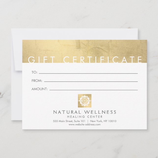 Carte Certificat-cadeau Gold Wellness Abstrait moderne (Devant)