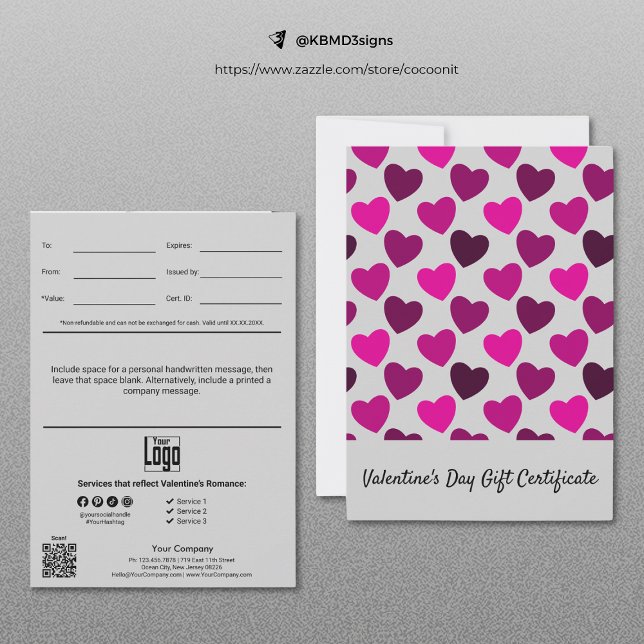 Carte Certificat cadeau Heureuse Sainte-Valentin moderne (Modern Happy Valentine's Day Gift Certificate, Heart Pattern, Marketing Tool)