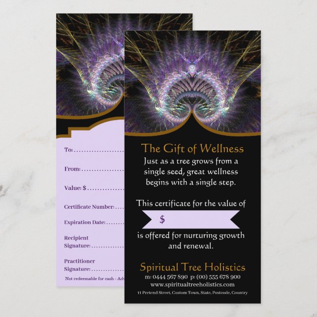 Carte Certificat cadeau holistique de l'arbre spirituel (Devant / Derrière)