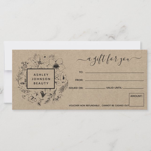Carte Certificat cadeau Kraft Botanique Moderne (Devant)