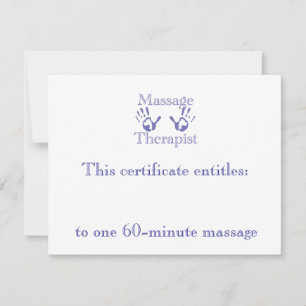 Carte Certificat cadeau mains de massage bleu