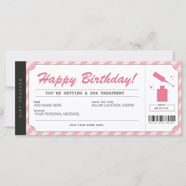 Carte Certificat cadeau manucure Pedicure rose (Devant)