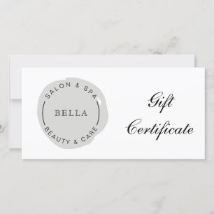 Carte Certificat cadeau minimaliste de Spa de salon gris