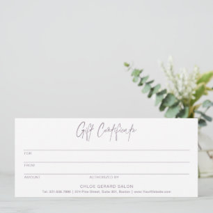 Carte Certificat cadeau minimaliste Lavender Fog moderne