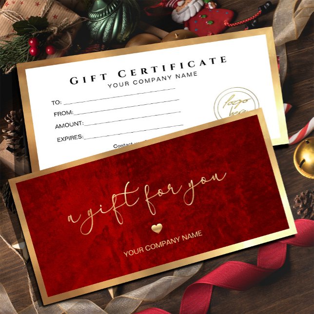 Carte Certificat cadeau moderne Red And Gold Ajouter Log (Modern Red And Gold Add Logo Gift Certificate #deepred #scratchred #texure #voucher #luxurygiftcard)