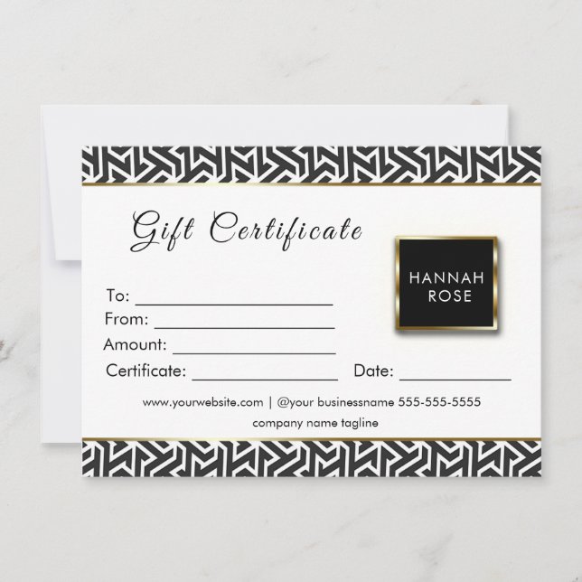 Carte certificat cadeau noir et blanc (Devant)