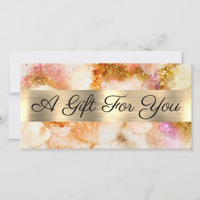 Carte certificat cadeau or rose aquarelle fausse feuille (Devant)