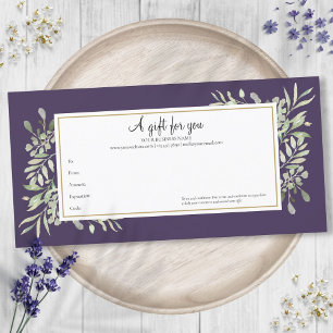 Carte Certificat Cadeau Or Vert Feuillage