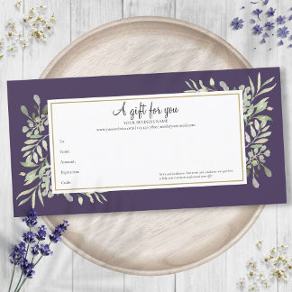 Carte Certificat Cadeau Or Vert Feuillage