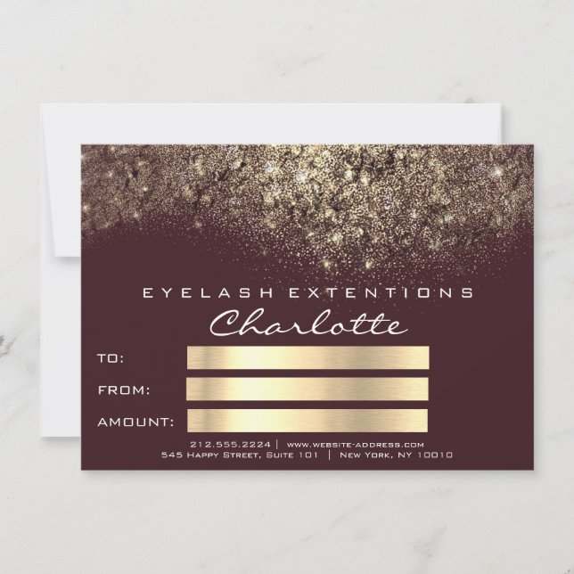 Carte Certificat Cadeau Paillettes Confettis Or Bordeaux (Devant)