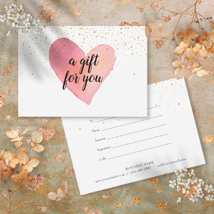 Carte Certificat Cadeau Paillettes Dorées Aquarelle Cœur