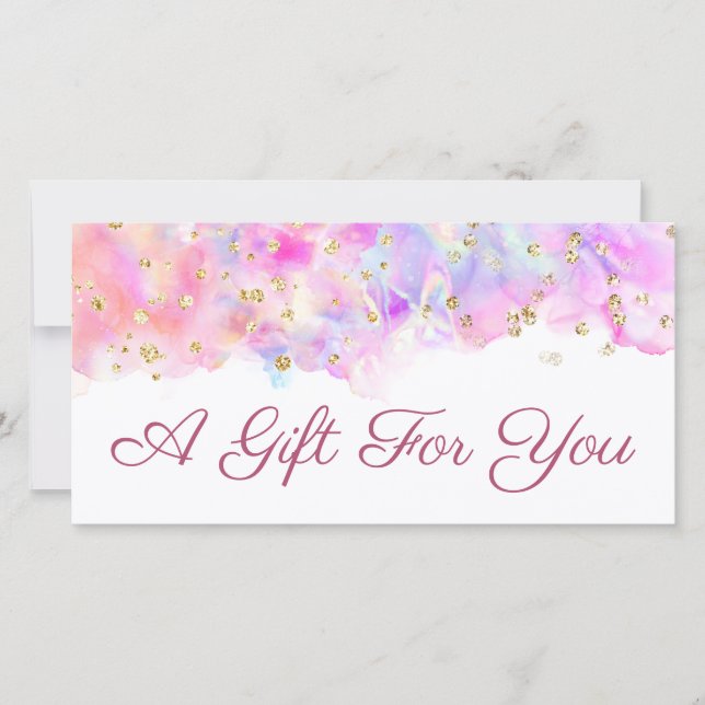 Carte certificat cadeau parties scintillant pastel aquar (Devant)