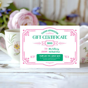 Carte Certificat-cadeau personnalisé pour la reconnaissa