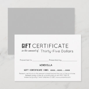 Carte Certificat cadeau personnalisé pour les clients pr