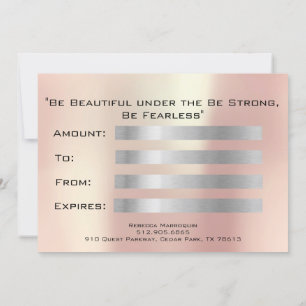 Carte Certificat cadeau Pink Blush Lash Beauty Maquillag