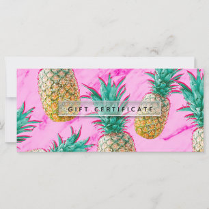 Carte Certificat cadeau pour ananas tropicaux et marbre 