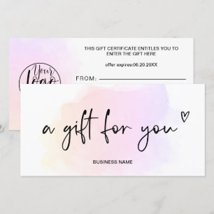 Carte Certificat cadeau pour le coeur d'aquarelle arc-en
