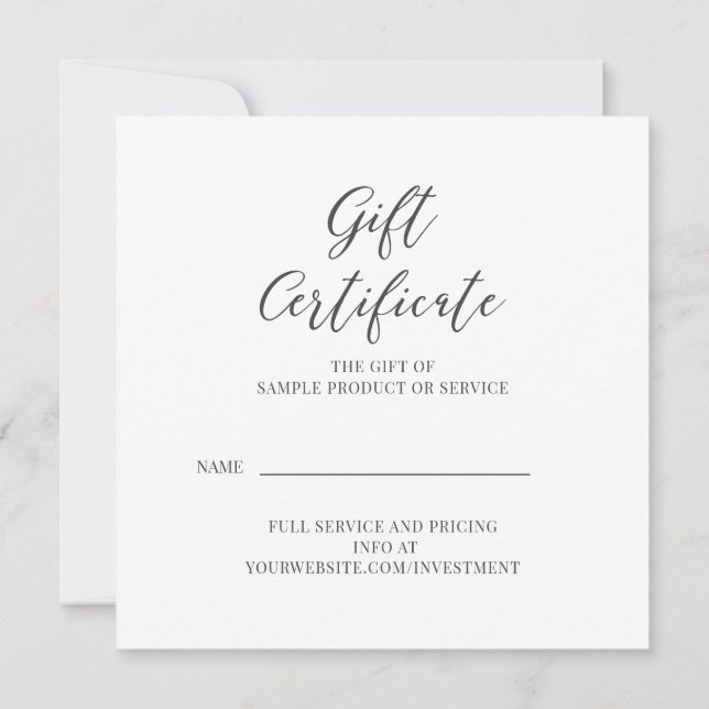 Carte Certificat cadeau pour tout service ou produit (Dos)