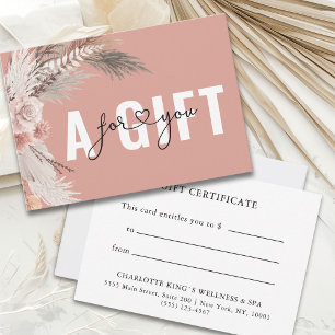 CARTE CERTIFICAT CADEAU PROFESSIONNEL BOHO