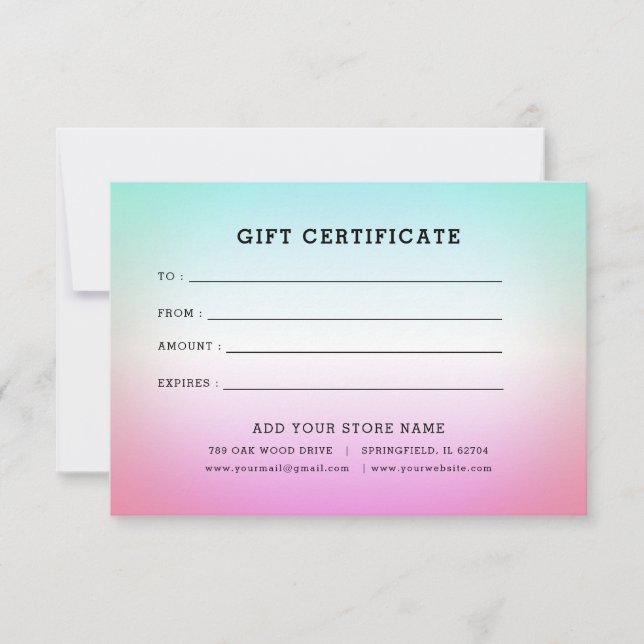 Carte Certificat cadeau professionnel minimaliste avec l (Devant)