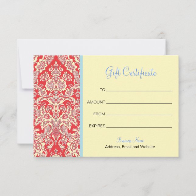 Carte Certificat cadeau Red Damask (Devant)