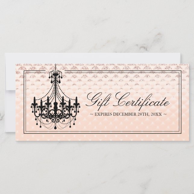 Carte Certificat cadeau rose de lustre d'or (Devant)