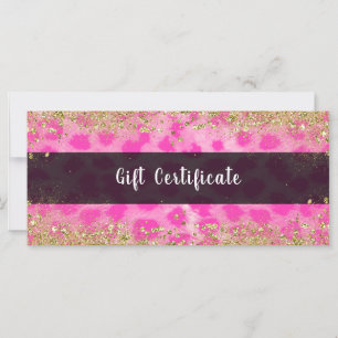 Carte Certificat Cadeau Rose Pailleté Léopard Guépard Or