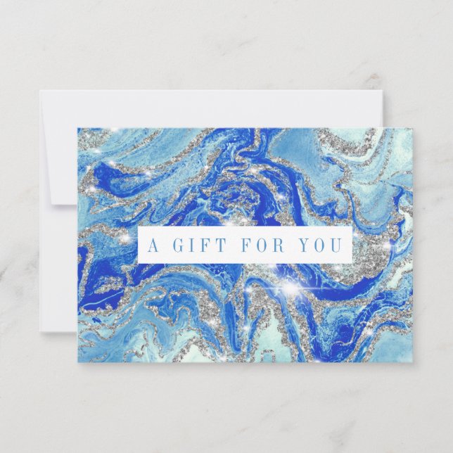 Carte Certificat cadeau Royal Blue and Silver Marble (Devant)