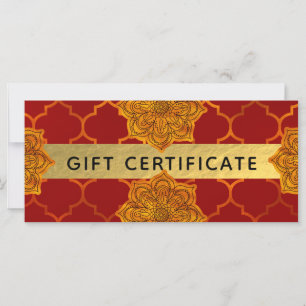 Carte Certificat-cadeau Royal indien or rouge ardent