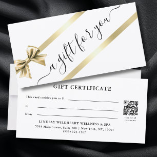 CARTE CERTIFICAT CADEAU RUBAN BLANC OR ÉLÉGANT