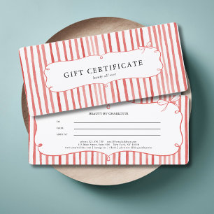 Carte Certificat Cadeau Ruban Vintage Rayure Blanche Cor