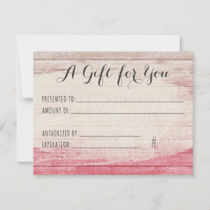 Carte Certificat cadeau Rustic Wood Blush Pink Shabby