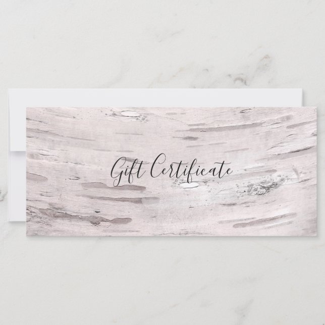 Carte Certificat cadeau rustique pour le bois de bouleau (Devant)